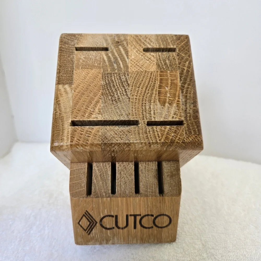CUTCO 8 Slot Solid Wood Honey Oak Knife Block Holder Made in USA Vtg